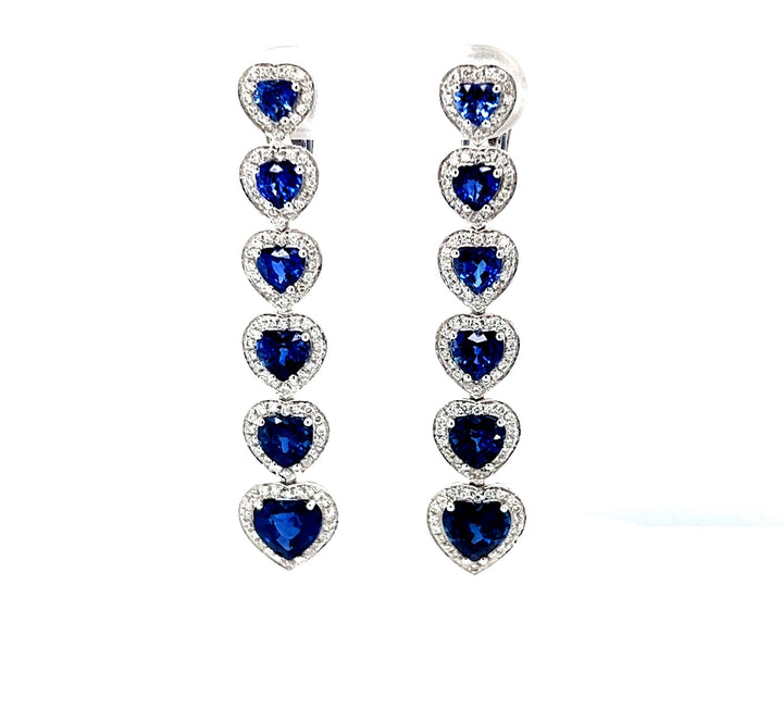 BOUCLES D'OREILLES DIAMANT ET COEUR SAPHIR