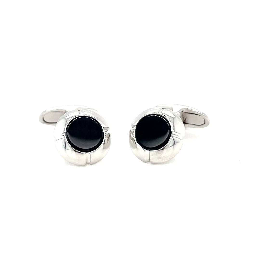 BOUTONS DE MANCHETTE ONYX AVEC OR BLANC