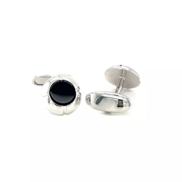 BOUTONS DE MANCHETTE ONYX AVEC OR BLANC