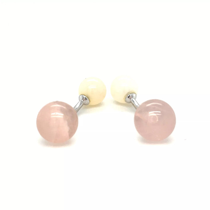 BOUTONS DE MANCHETTES INTEMPORELS QUARTZ ROSE ET BLANC 