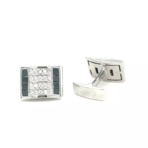 BOUTONS DE MANCHETTES INTEMPORELS OR BLANC ET DIAMANTS NOIRS 