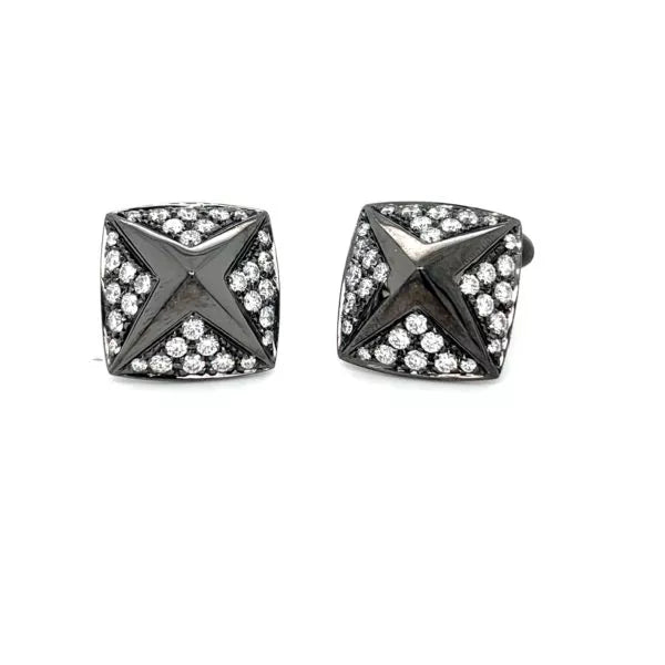 BOUTONS DE MANCHETTES INTEMPORELS RHODIUM NOIR ET DIAMANTS 