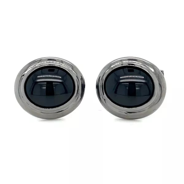 ONYX CUFFLINKS WITH WHITE GOLD